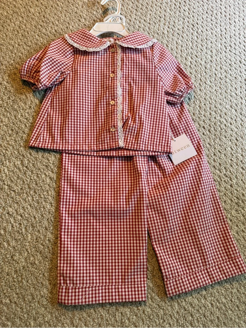 Red Gingham Two-Piece Set with Peter Pan Collar 3T NWT - Picture 1 of 4